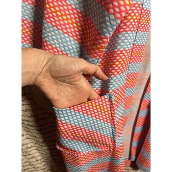 Vintage Handmade 60s Mod Long Neon  Cardigan w Pockets Hippie 70s  L.     N - Picture 4 of 7